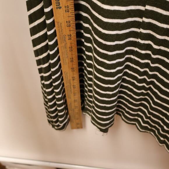 TMG Dress Olive White Stripe Asymmetric Hem Cap Sleeve Round Neck SZ Large - Picture 8 of 12